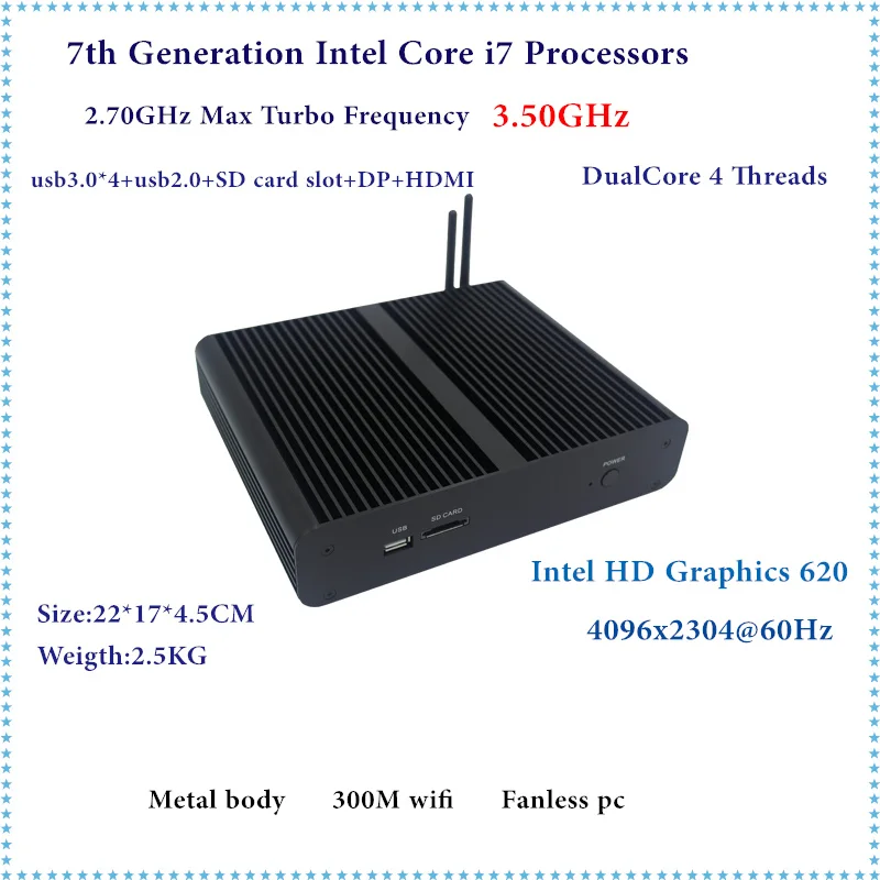  7th Gen Kaby Lake Intel Core i7 7500U Fanless Gaming Mini PC Windows Linux HTPC TV Box UHD 4K Micro