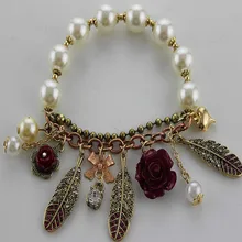 Женские модные новые ювелирные изделия Белый жемчуг цветок красные листья бант-кулон браслет женские аксессуары