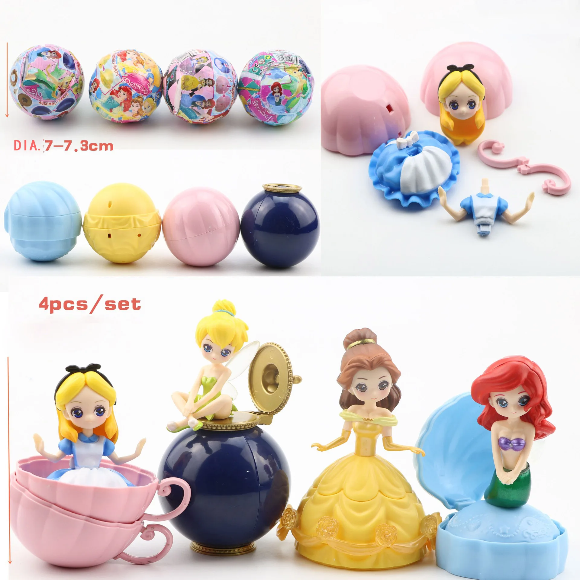 

Action Disney Princess Figure Toys 4Pcs/set Mysterious Gashapon Princess Alice ARIEL DAZZLES BELLE Twisted Egg Toys Girls Gifts