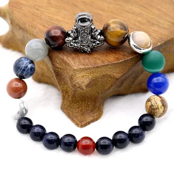 

Solar System Meditated Astronaut Charm Bracelets Men Women 9 Planets Universe Spaceman Stones Beaded Stretchy Bracelets Bangles