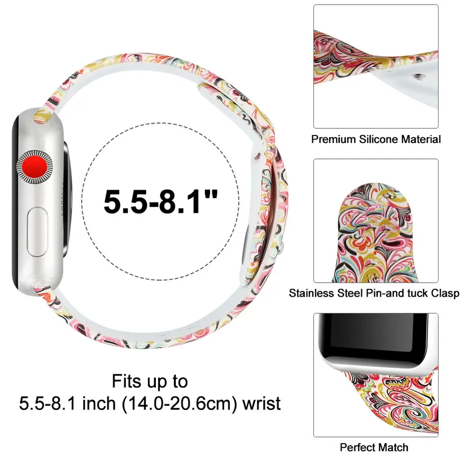 Силиконовый ремешок для apple watch band 5 4 44 мм 40 мм iwatch band 42 мм 38 мм браслет correa Sport популярные печатные аксессуары для часов