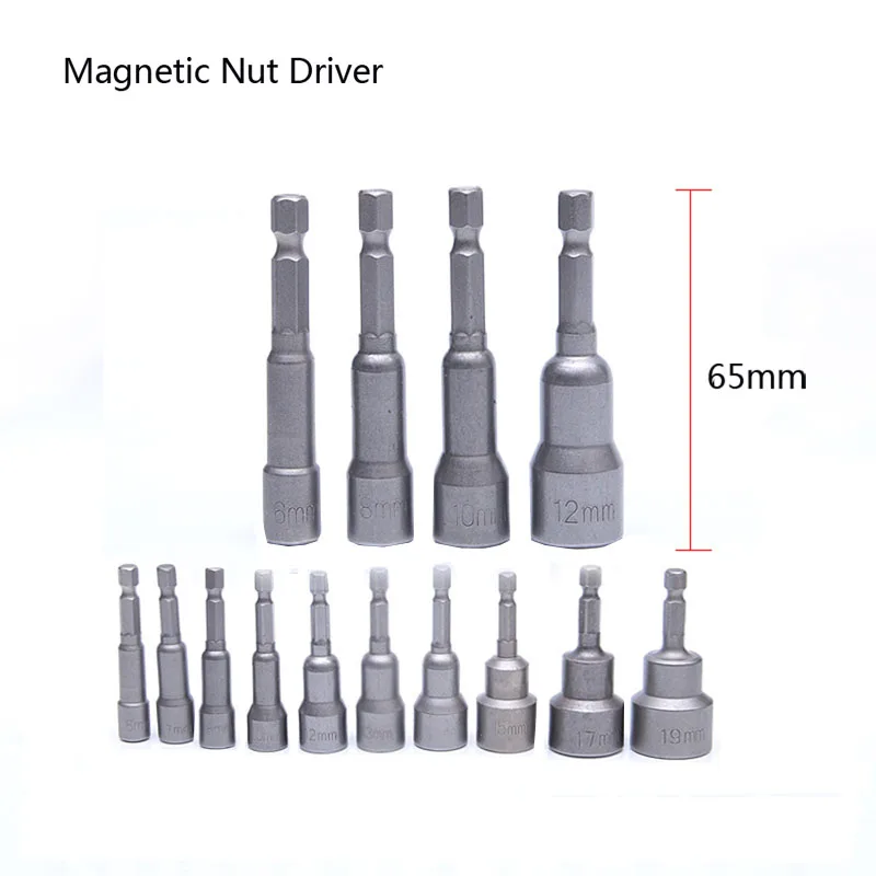 

Magnetic Nut Driver 14 piece 10 Unid Set 1/4 "Hex Power Drill socket set 6mm-19mm adaptador Nutdriver herramientas hexagonales