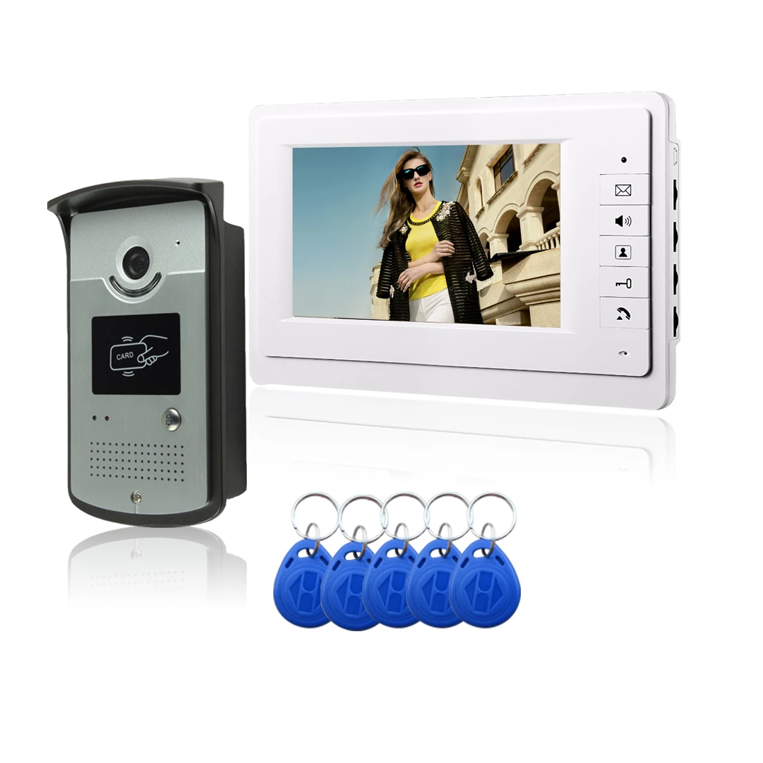 

816MEID11 Direct Factory 7"Video Door Intercom Camera with 5 PCSS RFID Keyfobs Outdoor Unit for Video Doorphone Door Intercom