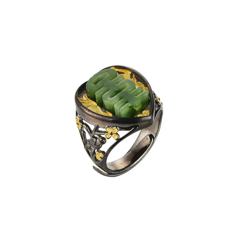 

RADHORSE 925 Silver Rings for Women Fine Jewelry jasper be fond of word Folklore style Sterling Silver Adjustable Ring