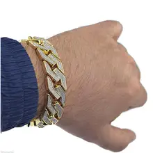 Пескоструйную браслет КУБИНСКИЙ звено цепи сплава Iced хип-хоп цвета: золотистый, серебристый тон Тяжелая 18 мм Мужские Браслет