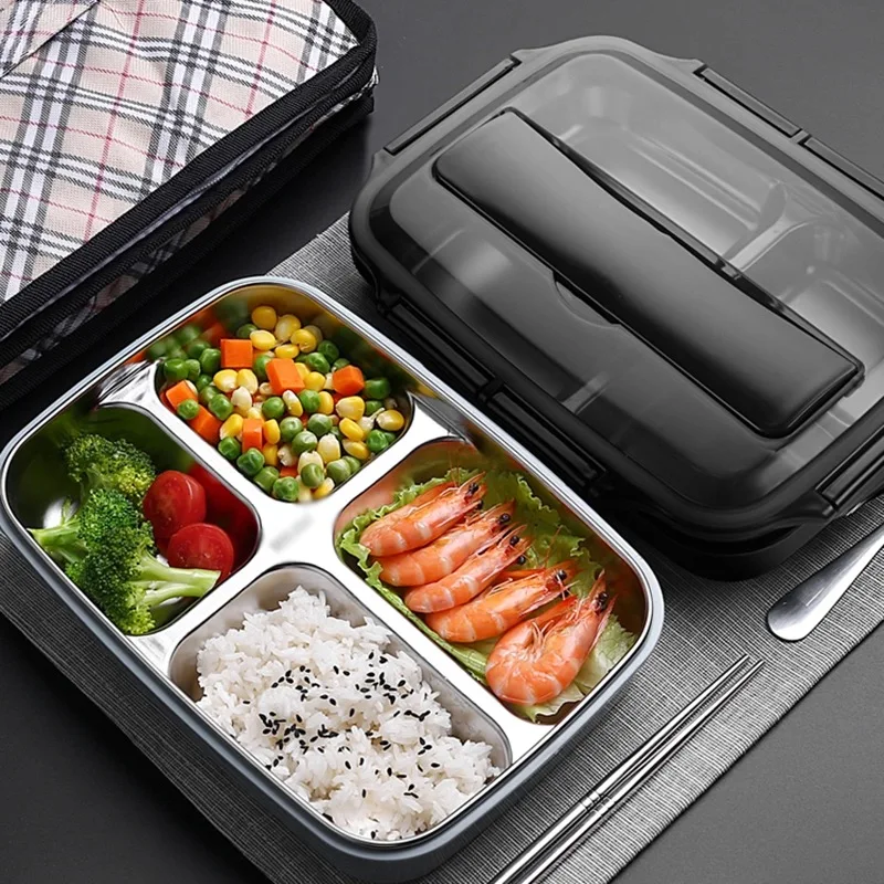 

portable Stainless Steel Lunch Box Containers with 4 Compartments Bento Leakproof Food Container with Lunch Box Bag
