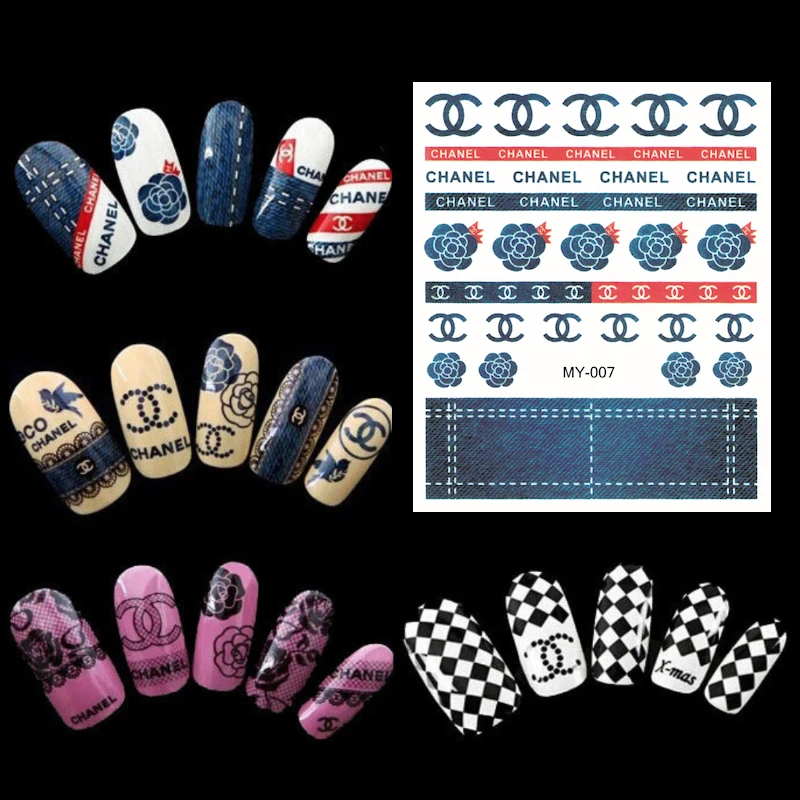 15 pcs new arrival brand logo images nail art stickers decal lv pattern water film paper Nail ...