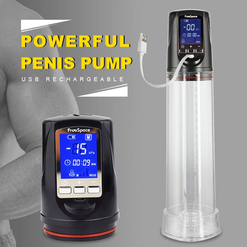 Bomba de pene Enlarger blanco LED Cristal líquido potente Usb recargable automático hombre pene aum
