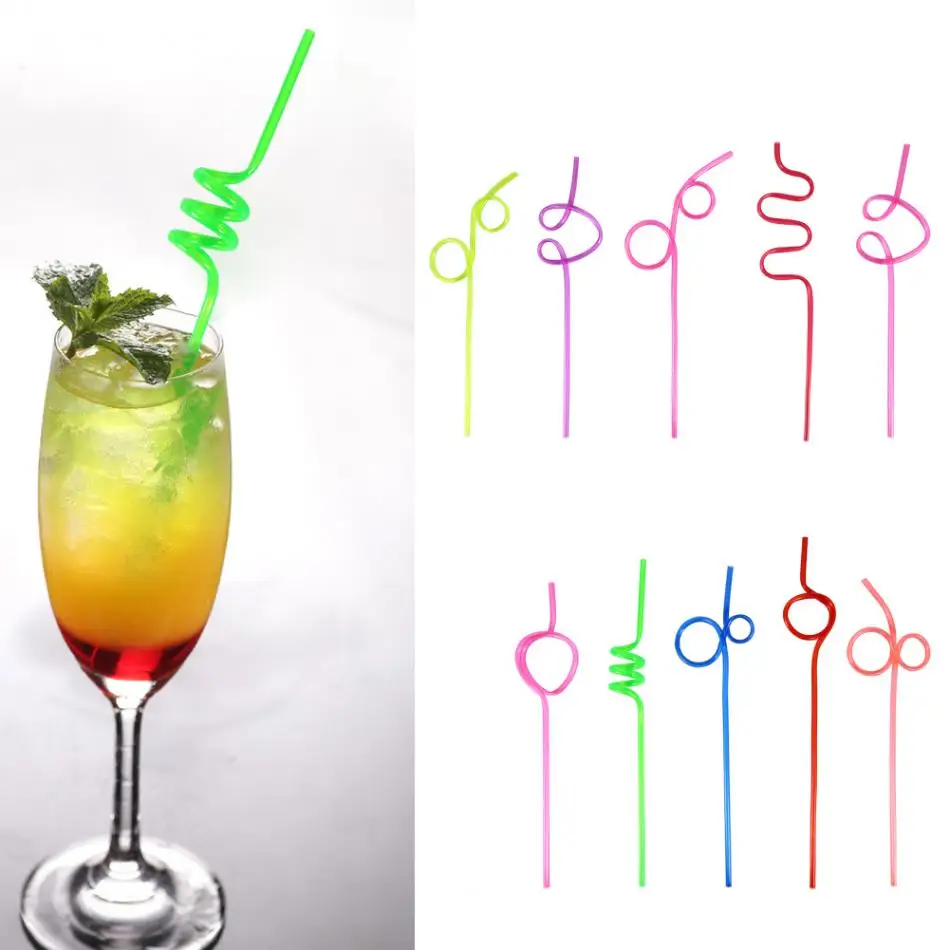 10pcs Disposable Straws Creative Colorful Straw Crazy Curly Loop