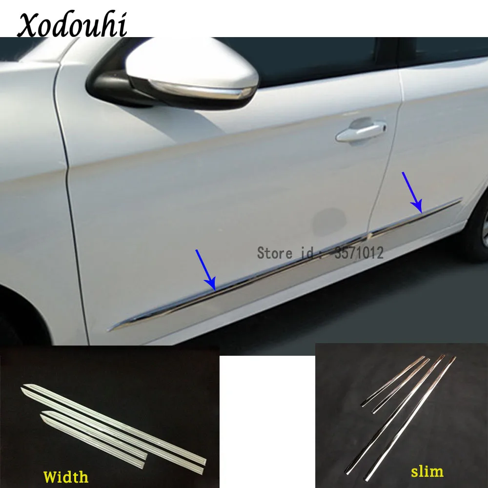 

For Peugeot 301 2014 2015 2016 2017 car detector stainless steel Side Door Body trim frame stick Strip Streamer Molding 4pcs