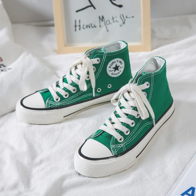 Men's High Top Vulcanized Shoes Casual Printing Classic Design Canvas Shoes Man Spring Autumn Lace-up Leisure Shoes Male W317 - Color: Green (high help)