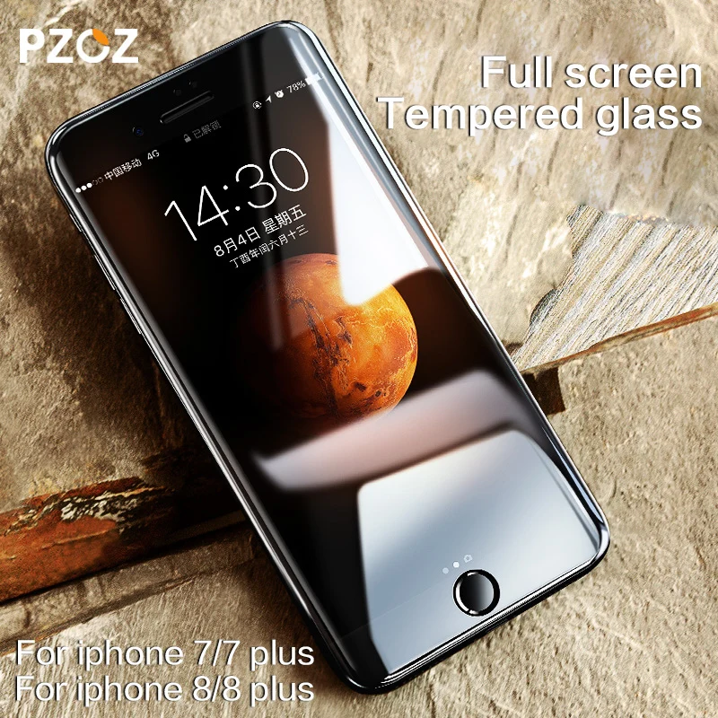 Beste PZOZ Voor iphone 8 Glas Gehard Screen Protector Film 3D Oppervlak Volledig fit Cover Anti Blauw Licht 9 h Voor iphone 7 8 Plus Glas