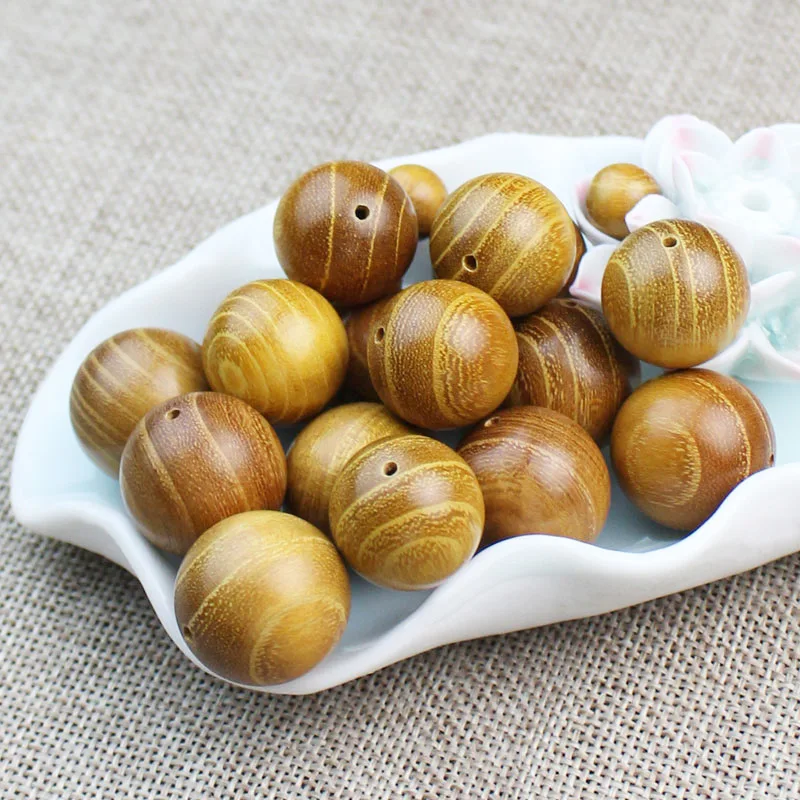 

20pcs/lot Natural Golden Sandalwood Beads 6 8 10 12 15 18 20mm Childern Round Wooden Puzzle Beads DIY Jewelry Making Charms
