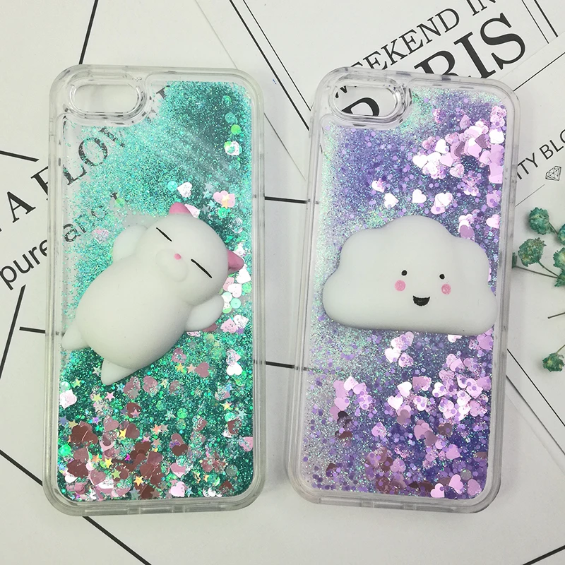 3D Cartoon Squishy Cat Quicksand Case For iPhone 5 s SE Case For iPhone 6 6s 7 8 Plus X Case Glitter Liquid Back Cover Case (10)
