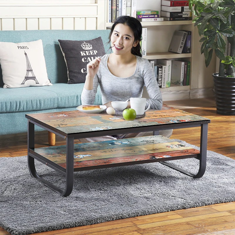 Vintage Apartment Metal Frame and MDF Board Simple Living Room Coffee Table Tea Table