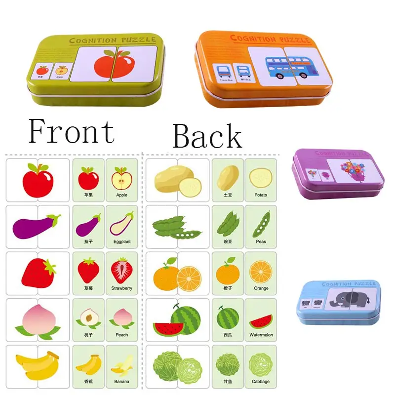 

kids montessori Educativos Fun English Word Pocket Flash Card Baby Learning Educational English table game Puzzle Match Jigsaw