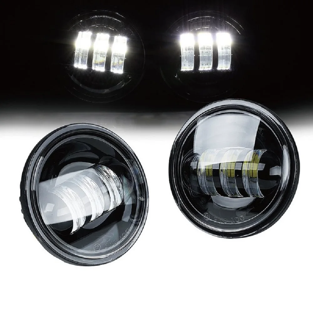 Pair BlackChrome LED Motorcycle Headlight Front Passing Fog Light Universal 12V with Housing Bracket For Harley Motorcycle (6)