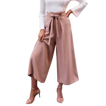 

Summer and autumn new European and American wind belt trousers women straight wide leg pants