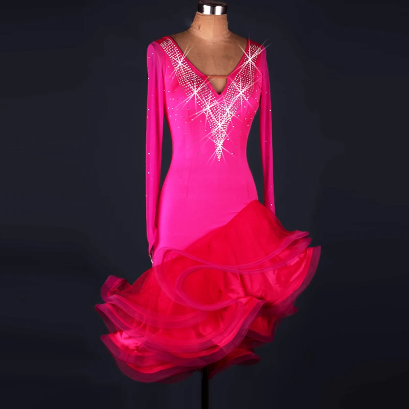 girls Latin dance dress ballroom long sleeves skirt Salsa Rumba Samba