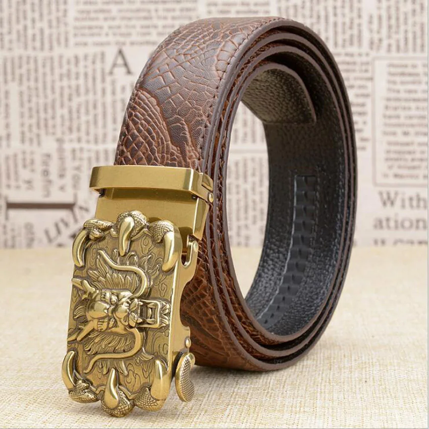 

2019 Automatic Buckle Genuine Leather Belt Crocodile Grain Gold Dragon Buckle Belt Jeans Belt Cowskin Waistband ZLB349B