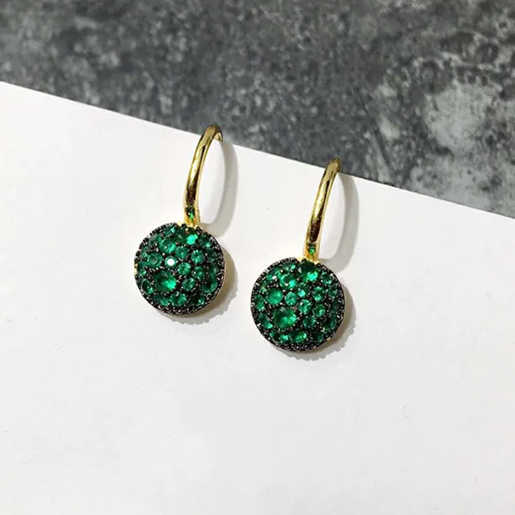 

Bilincolor High Quality Fashion Round Green CZ Water Drop Vintage Earrings Fashion Women Jewelry