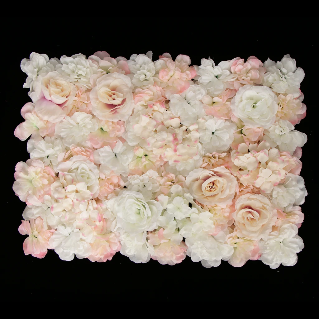 

6pcs Artificial Flower Wall Panels Wedding Flower Backdrops Background Pillar Main Road Decor White and Champagne