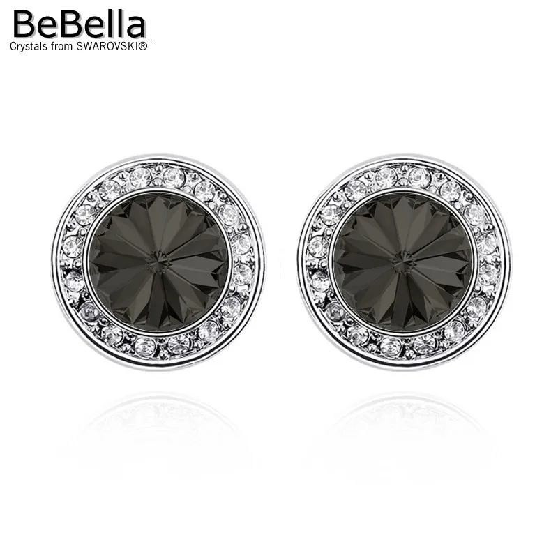 BeBella 1,4 см круглые Кристальные серьги-гвоздики с кристаллами от Swarovski модные ювелирные изделия Рождественский подарок для женщин девушек - Окраска металла: Black Diamond
