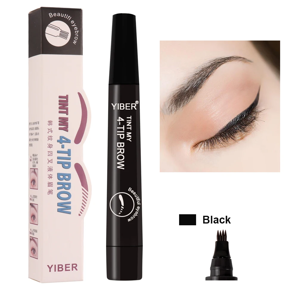 TINT MY 4-TIP BROW Waterproof Liquid Eyebrow Pencil Microblading Fork Tip Fine Sketch Eye Brow Tattoo Tint Pen For Eyebrows black