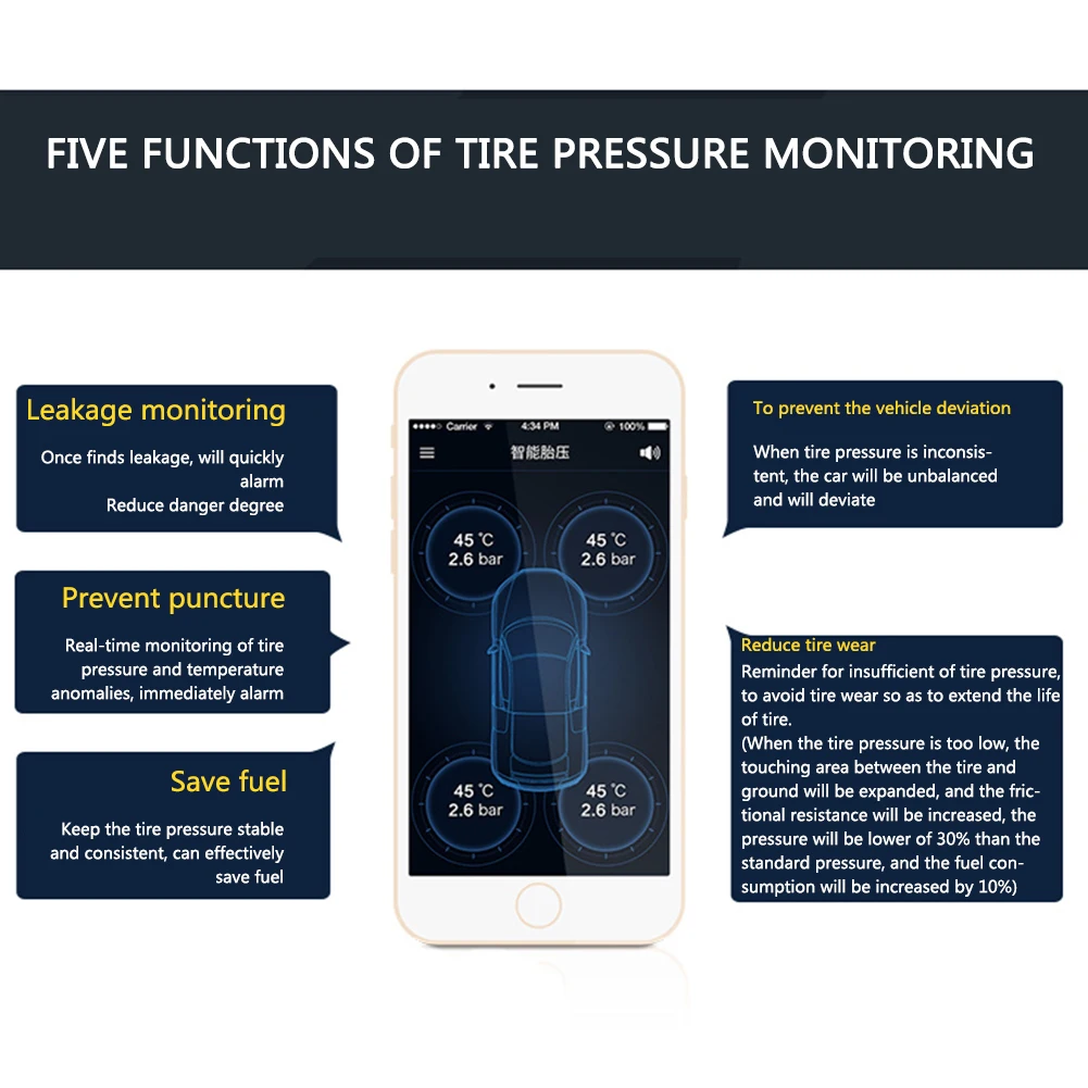 TP630 TPMS автомобильный Bluetooth TPMS давление в шинах PSI Бар Температурная сигнализация для Android iPhone IOS Телефон с 4 датчиками
