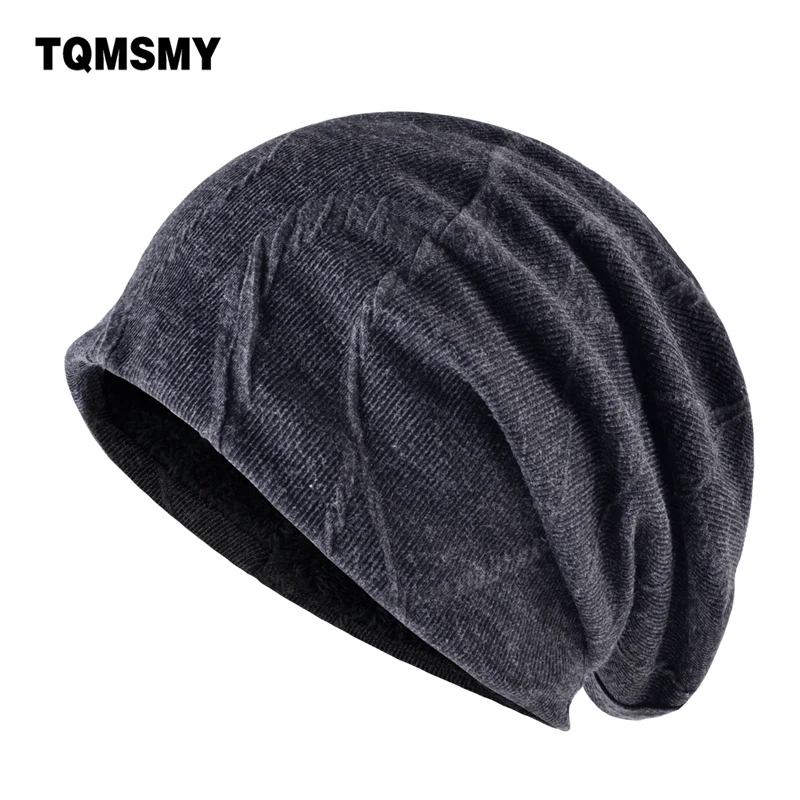 

TQMSMY Casual winter beanie men's knitted wool hat soft lengthened skullies double layer hats for men cap plus velvet Touca caps