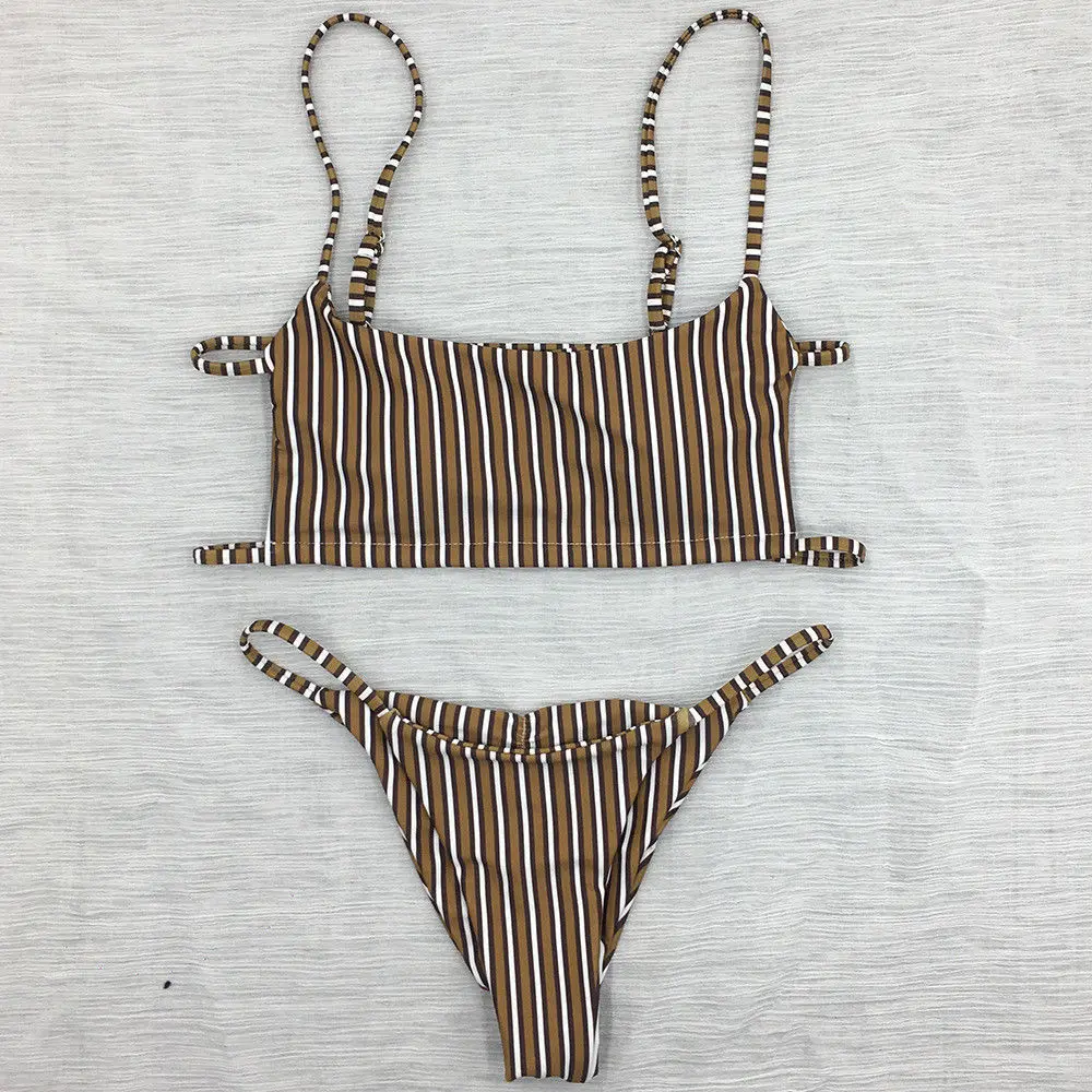 

2018 Brand New Women Push-up Padded Bra Bandage Bikini Set Swimsuit Triangle Stiped Swimwear Navy Style Bathing