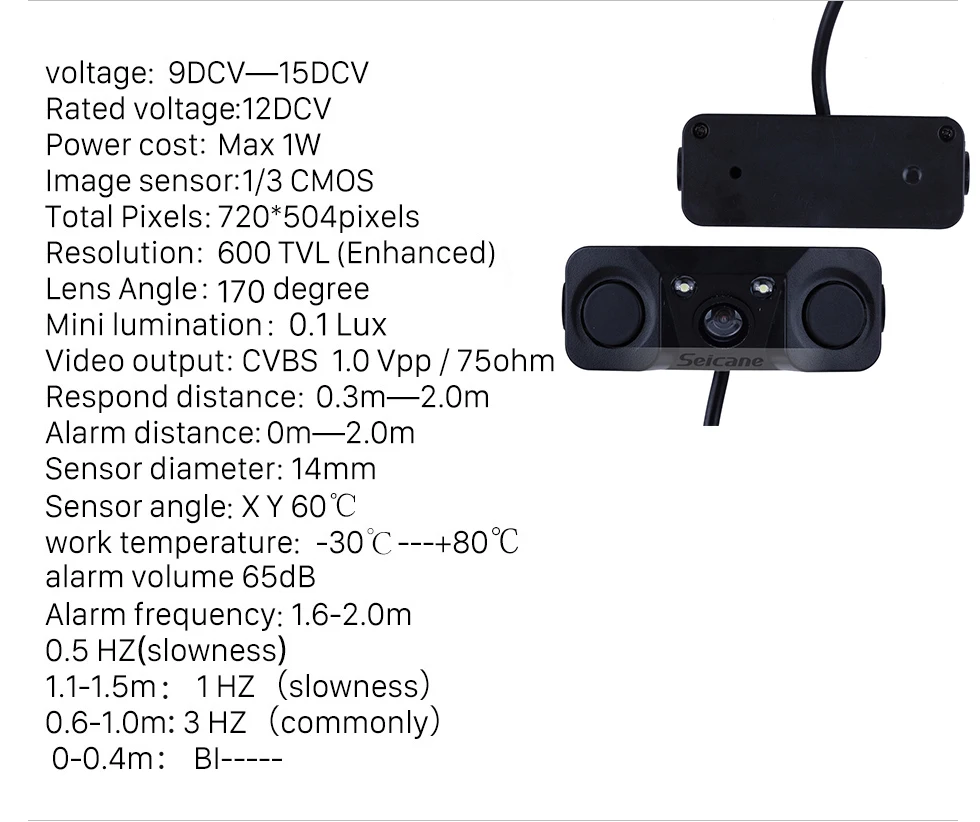 Seicane HD 3 в 1, звуковая сигнализация, Автомобильная камера заднего вида со светодиодной подсветкой, парковочный радар, 2 датчика, Автомобильная камера заднего вида, 170 градусов