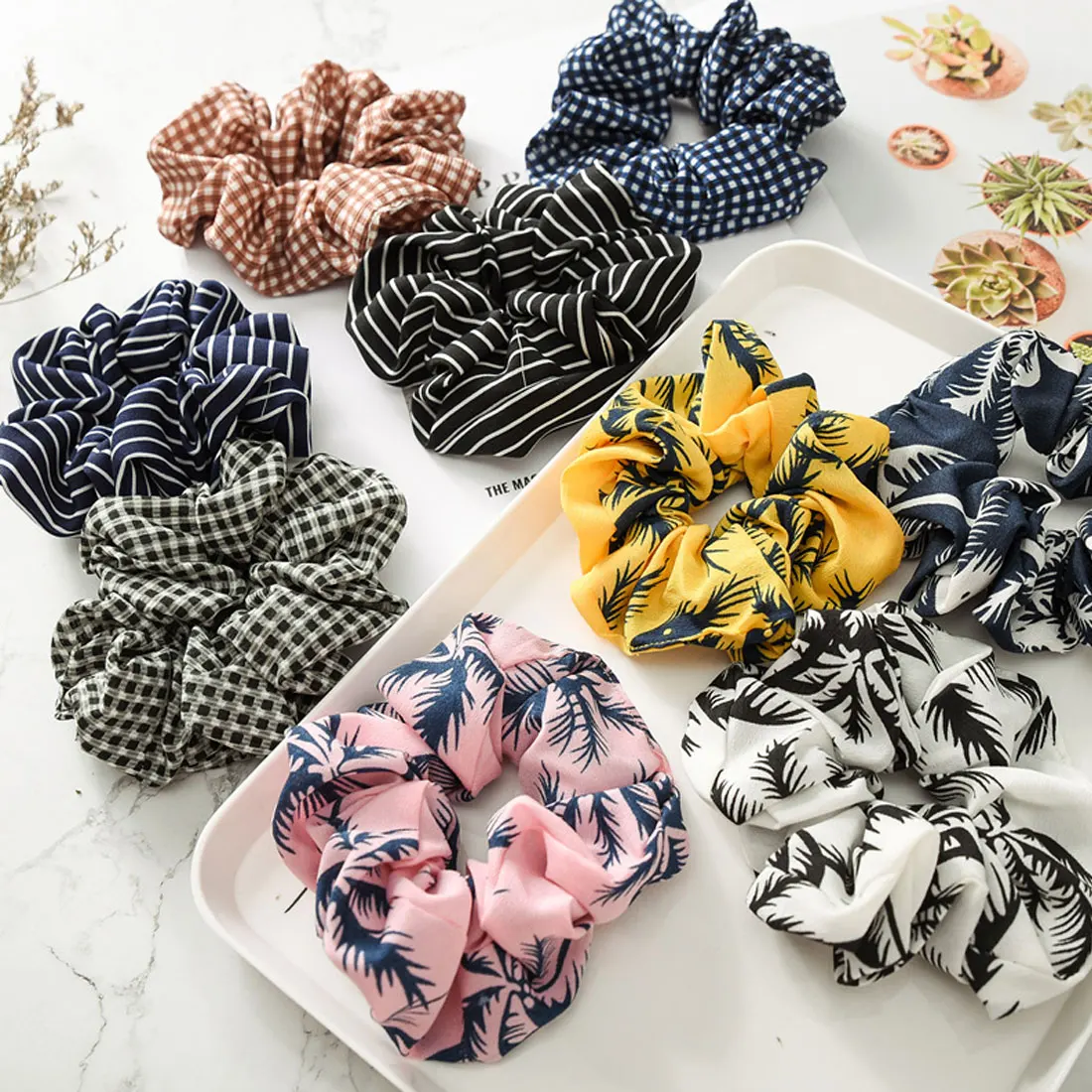 Wild hair band female striped wild color large intestine ring elastic band hair ring hair rope