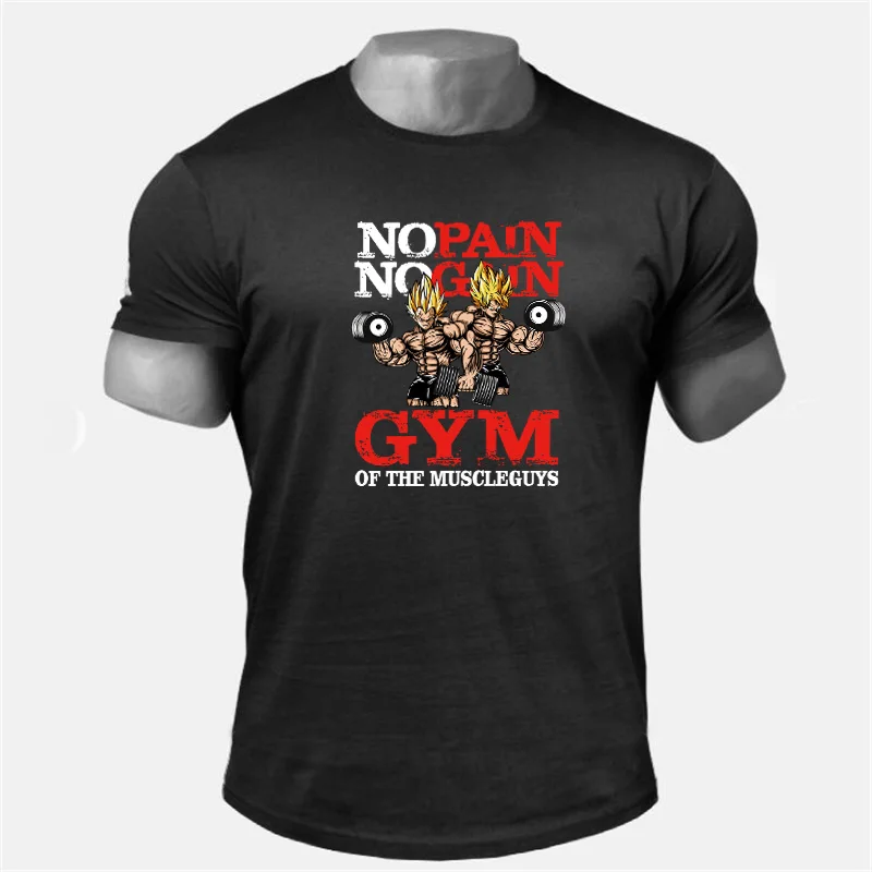 Летняя хлопковая Спортивная футболка Dragon Ball, футболка с коротким рукавом для бега, мужские футболки для тренировок, бодибилдинга, фитнеса