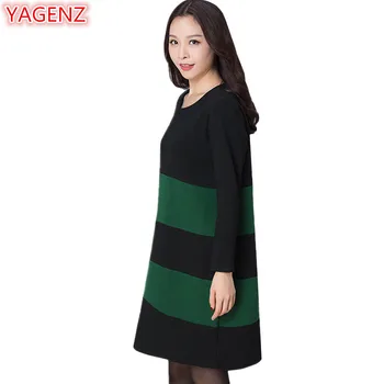 

YAGENZ Large size 4XL Fashion Loose T-shirt Women Clothes Spring Autumn Tops Women Long sleeve O Neck Stitching T-shirt Tops 793