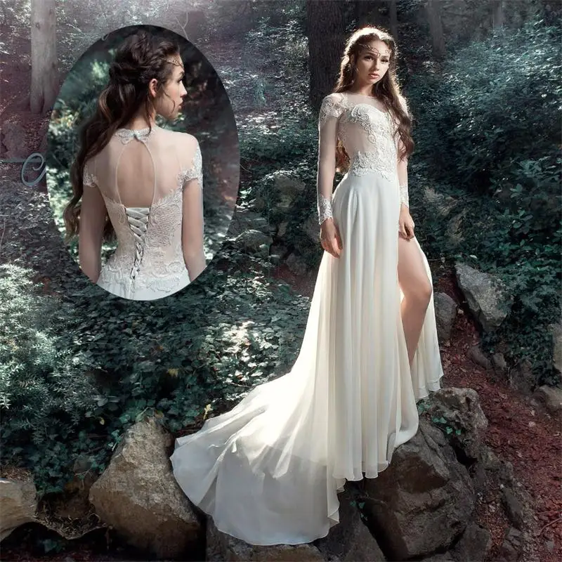 Summer-Long-Sleeve-Beach-Wedding-Dresses-2017-Split-176Side-vestidos-de-noiva-gelinlik-Lace-robe-de