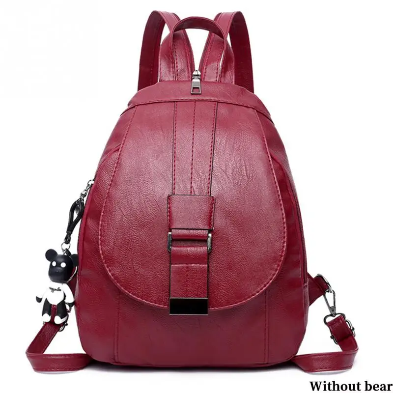 Fashion Women Backpack Buckle Solid Color PU Youth Backpacks For ...