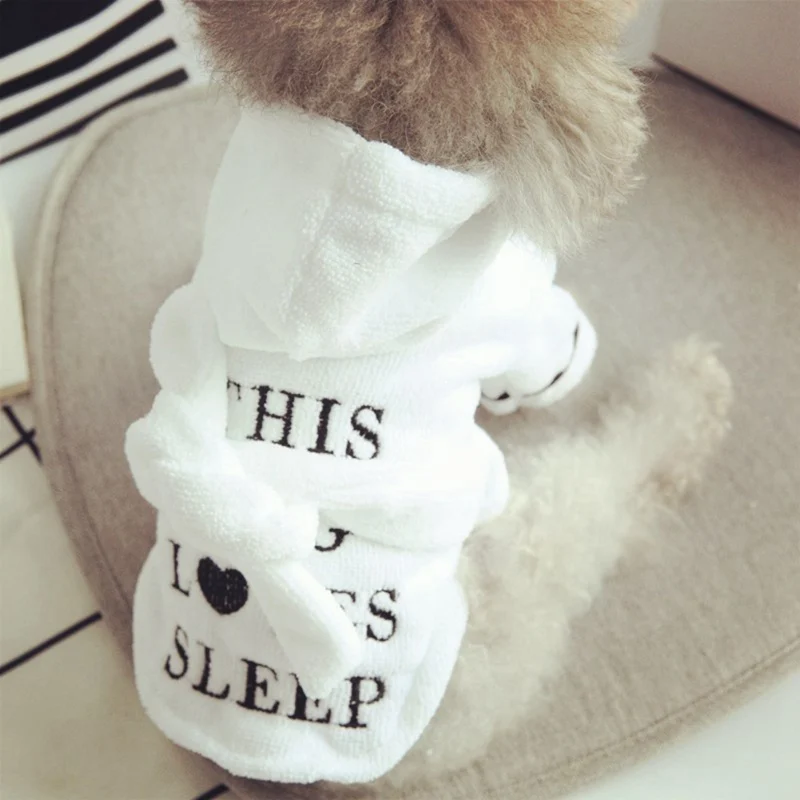 Pet Bath Absorbent White Coat Robe Coral Comfortable Thickened Pet Hooded Nightgown Pajamas Jacket