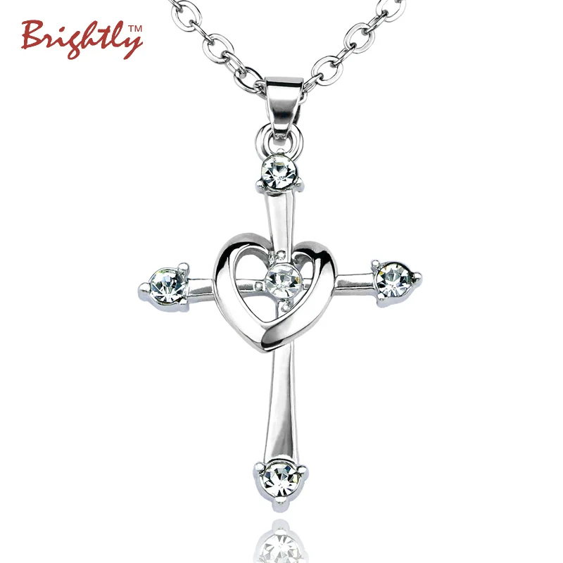 Ярко сердце Ожерелье Подвеска Крест Роскошные Стразы чокер ожерелье с цепочкой для женщин Подарки модные ювелирные изделия Прямая