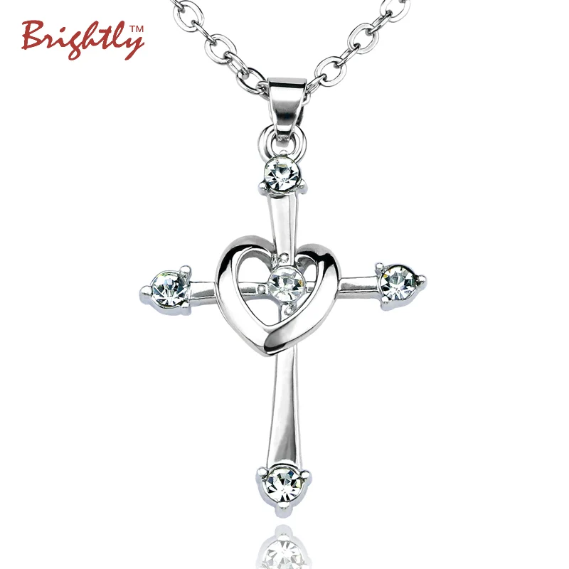 Buy Brightly Cross Heart Pendant Necklaces Silver
