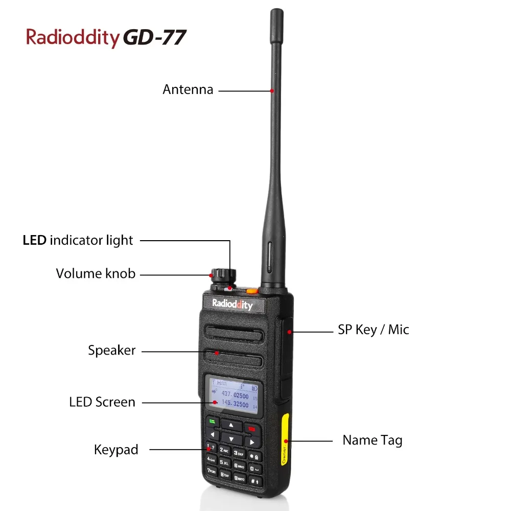 Radioddity GD-77 Dual Band Dual Time Slot Digital Two Way Radio Walkie Talkie Transceiver DMR Motrobo Tier 1 Tier 2 with Cable