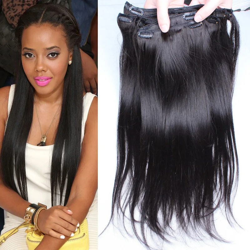 Clip In Human Hair Extensions Malaysian Virgin Hair Straight Natural Black Silk Straight Human