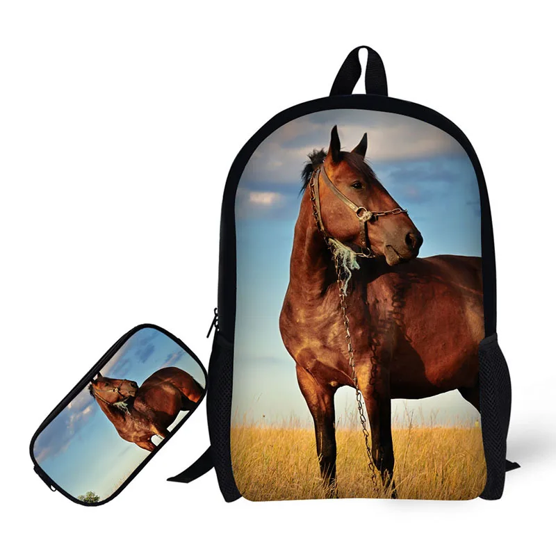 Детский Школьный рюкзак с карандашом, чехол с принтом лошади, школьные сумки для мальчиков и девочек, школьный рюкзак+ Сумка-карандаш, обучающая комбинация - Цвет: 6230CK