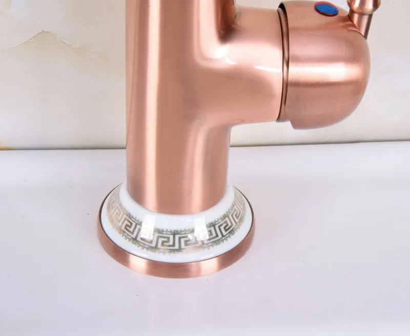 Antique Red Copper Brass Ceramic Base Kitchen Wet Bar Bathroom Vessel Sink Faucet Single Hole Swivel Spout Mixer Tap anf628