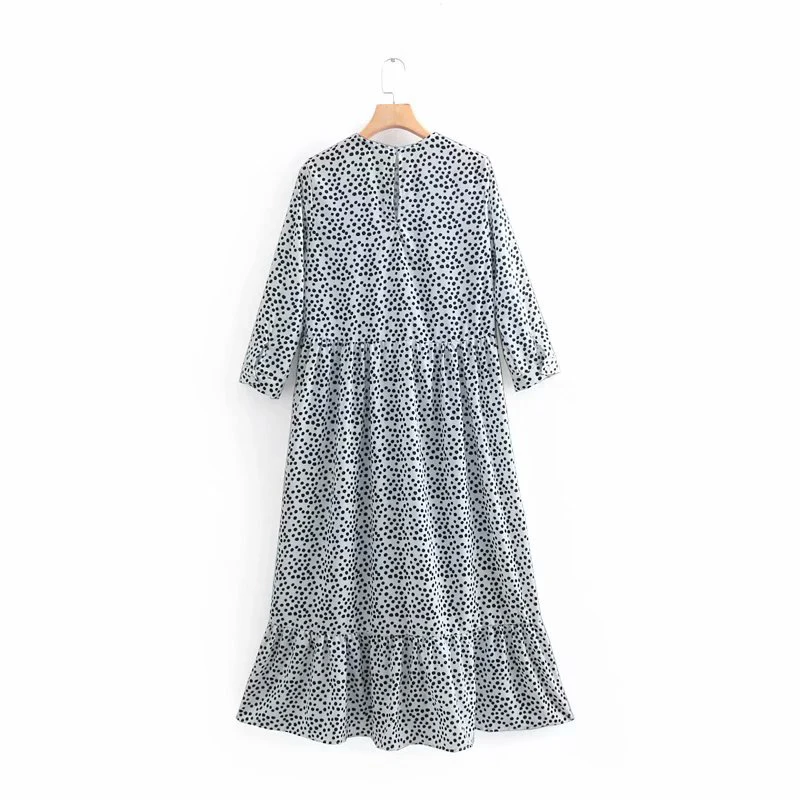 

High Waist Fashion Casual Za Women Elegant Dot Print Gray Loose Long Dresses 2019 New Spring Summer Dress vestidos de fiesta