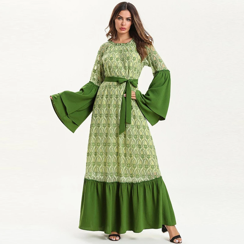 

Vestidos Lace Abaya Caftan Dubai Islamic Arabic Kaftan Muslim Hijab Dress Women Elbise Ramadan Eid Dresses Robe Femme Sukienki