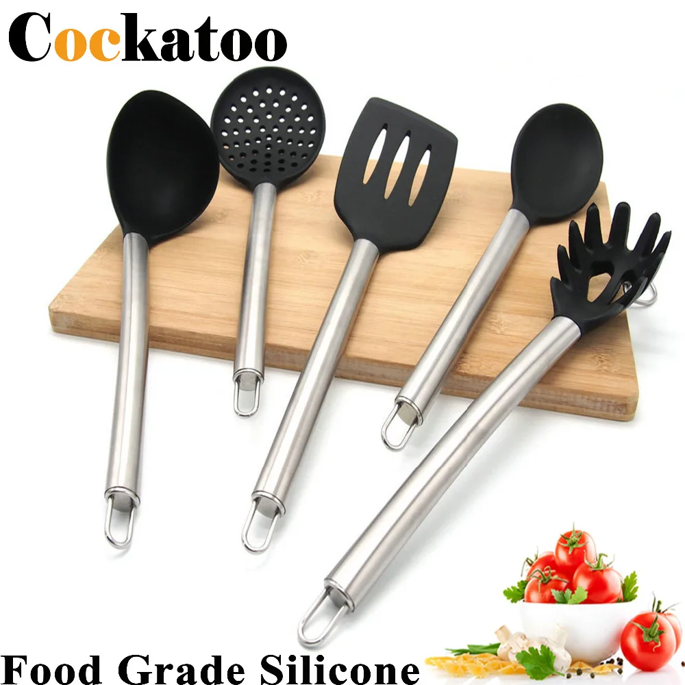 5pcs/Set Silicone Kitchen Ware Sets With Serving Spoon Ladle Slotted