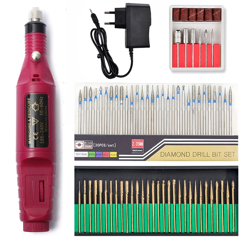 

1 Set 66 Gold Diamond Drill Bits Electric Manicure Machine Pen Pedicure Nail Gel File Tool 20000RPM Drill Machine New Apparatus