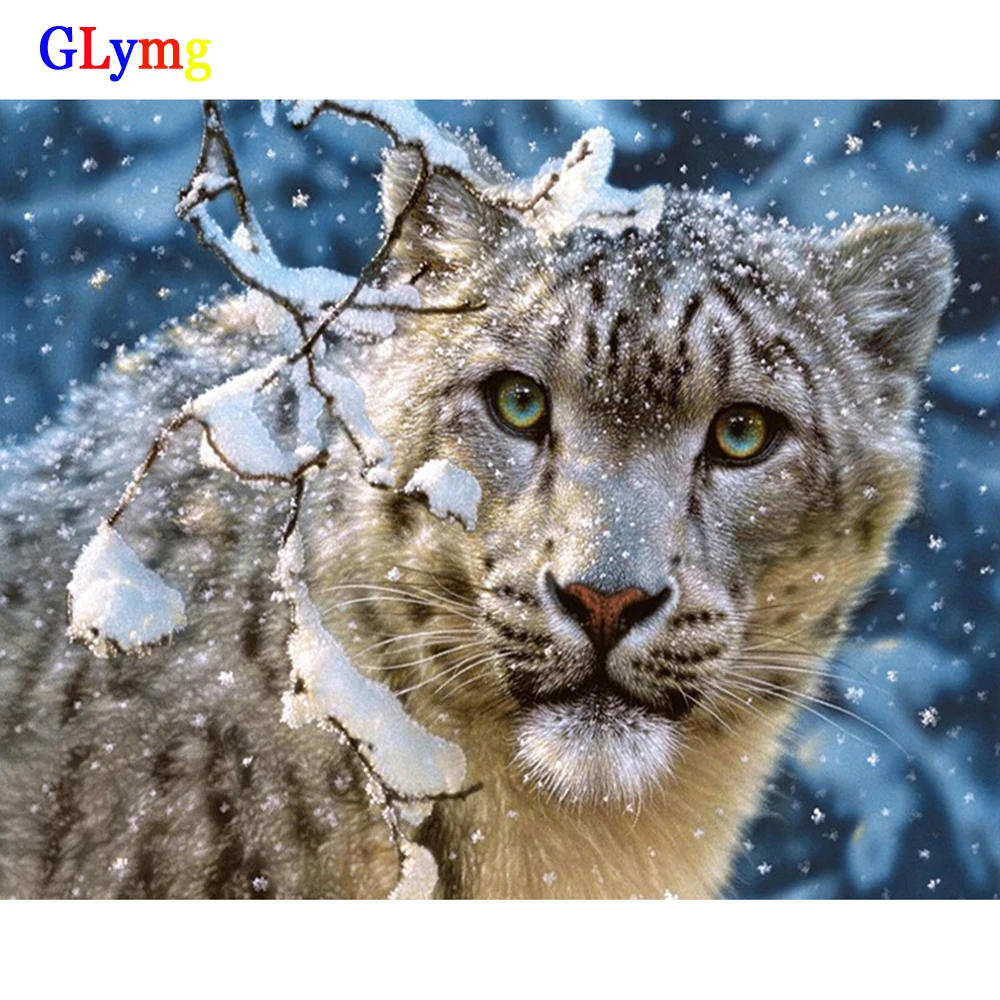 

GLymg Embroidery Handicrafts Diy Diamond Embroidery Snow Leopard Animal Images Diamond Painting Cross Stitch Full Square Decor