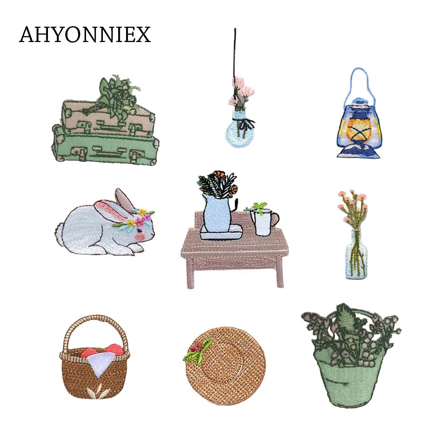 

AHYONNIEX Flower Light Bulb Embroidery Repair Patches for Girls Bag Jeans Cartoon Iron On Patches for Clothes Small Glue Sticker